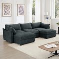 thumbnail image 3 of Miekor U Shape 3 Seater Deep Seat Sofa Couch with Ottomans,3-Seat Sofa with 2 Movable Ottomans, Oversized Modular Sectional Sofa with Storage Pull out Drawer Under Each Seat,Chenille Gary MK2638, 3 of 11