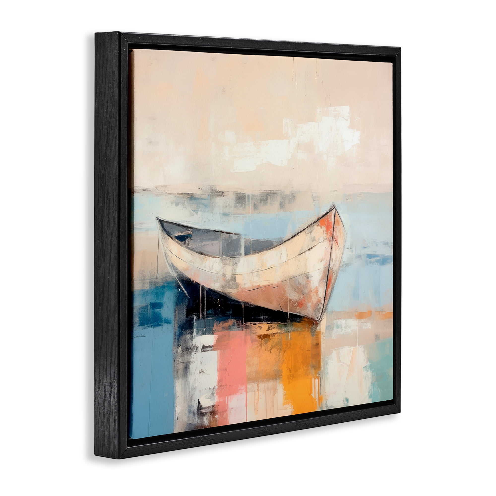 Stupell Industries Sunlit Boat Reflection Transportation Painting Black Floater Framed Canvas Art Print Wall Art, 25 x 25