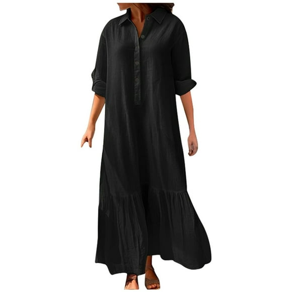 TSADFHJI Long Skirts for Women Winter Plus Women's Long Asymmetrical Shirt Dress with and Buttons Casual Maxi Dress Xxxxxl Black