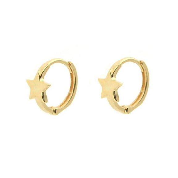 18k Solid Yellow Gold Small Star Hinged Hoop Huggie Earrings