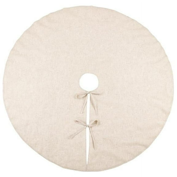 SARO  Natural Linen Blend Decorative Christmas Tree Skirt  Natural