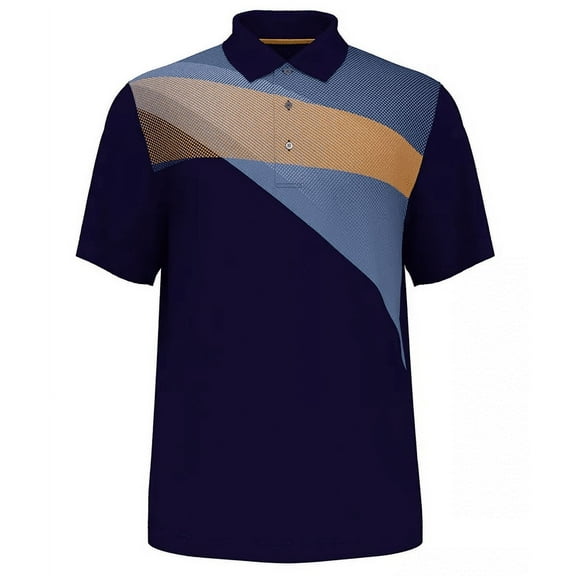 PGA Tour PEACOAT Big Boys Shadow Asymmetric Print Polo Shirt, US Medium (10/12)