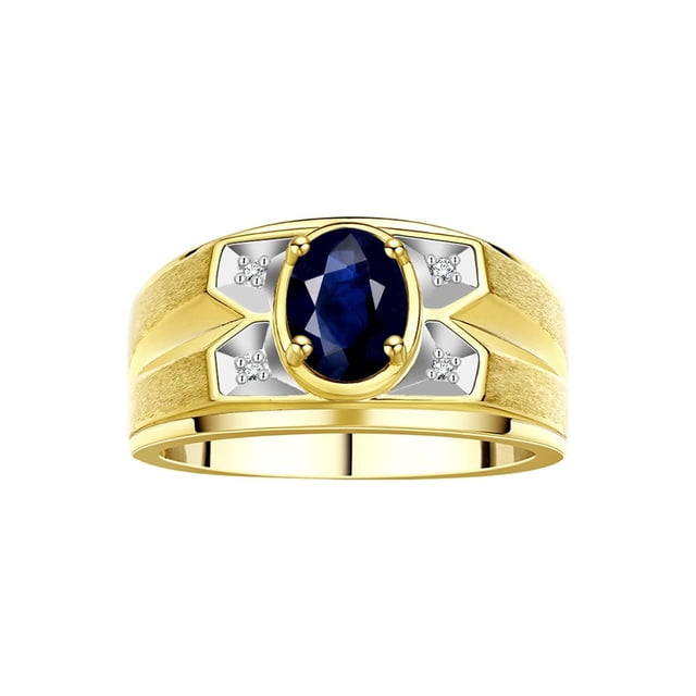 RYLOS Men's Rings Yellow Gold Plated Silver Rings Classic Designer Style 8X6MM Gemstone & Diamond Ring Sapphire September Birthstone Rings For Men, Size 9