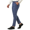 thumbnail image 4 of Lars Amadeus Men's Dress Stripe Pants Slim Fit Flat Front Business Trousers, 4 of 6