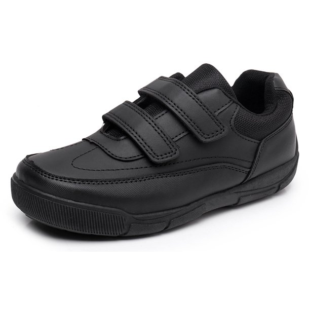 Blikcon Boys School Uniform Dress Shoe Loafer Shoes Double Hook and Loop (Color Black, Size