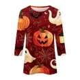 thumbnail image 6 of Womens Shirts Halloween Funny 3/4 Sleeve Tops Horror Pumpkin Ghost Printed T Shirts Spooky Round Neck Pullover Holiday Three Quarter Length Blouses, S, 6 of 7