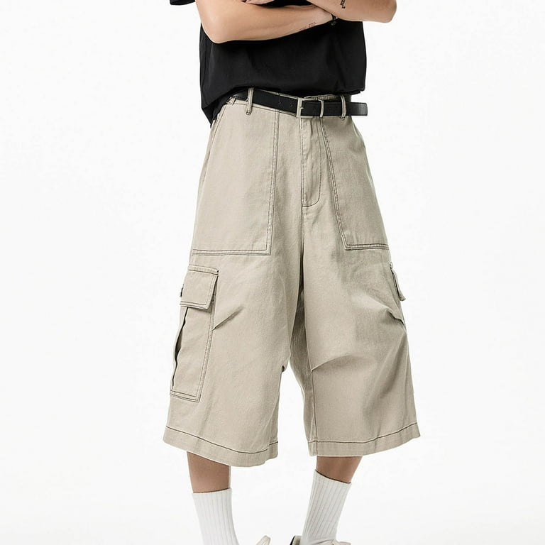 ZVNAΖH Mens 3/4 Long Cargo Shorts Below Knee Shorts Capri Pants