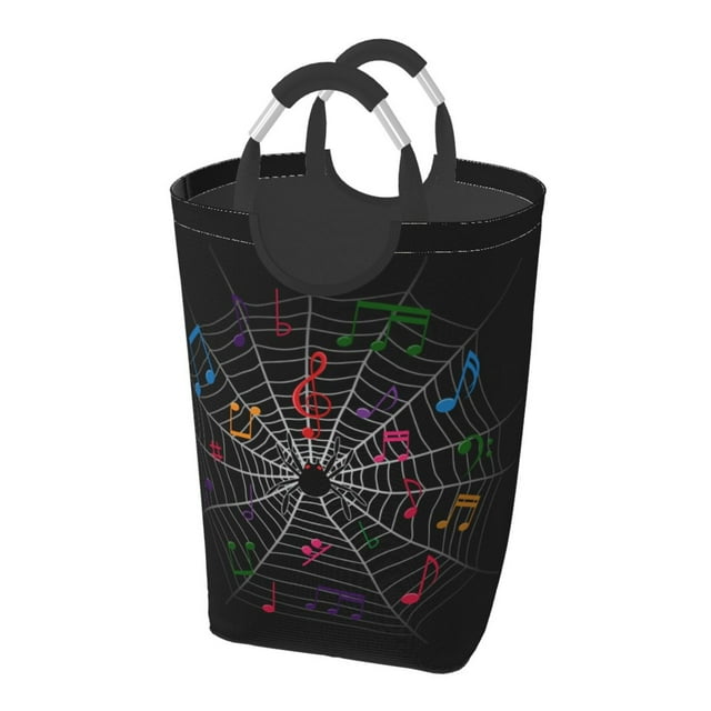 DouZhe Panier Laundry Rectangulaire 50L, Notes de Musique Bande Dessinée Toile d'Araignée Imprime Pliable Imperméable Laundry Panier avec Poignées en Aluminium