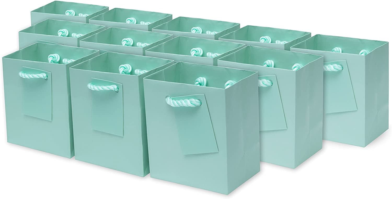 OccasionAll Mint Designer Paper Green Gift Bags with Handles for All Occasions , 12 Pack 4x2
