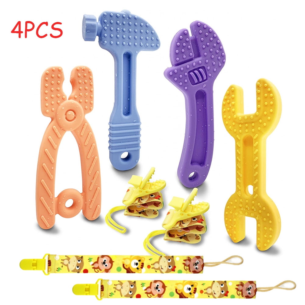 CHUANK 4Pcs Silicone Baby Teether Toys, Hammer Wrench Spanner Pliers