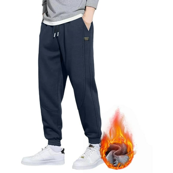 SELONE Cargo Pants for Men Fleece Sweatpants with Pockets Soild Drawstring Loose Trousers Full Winter Warm Outfits
