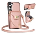 thumbnail image 1 of Mantto for Samsung Galaxy S22 Back Zipper Wallet Case with Detachable Shoulder Strap,Luxury Metal Buckle Card Slots Shockproof Premium PU Leather Stand Crossbody Phone Case for Women Men,Rosegold, 1 of 7