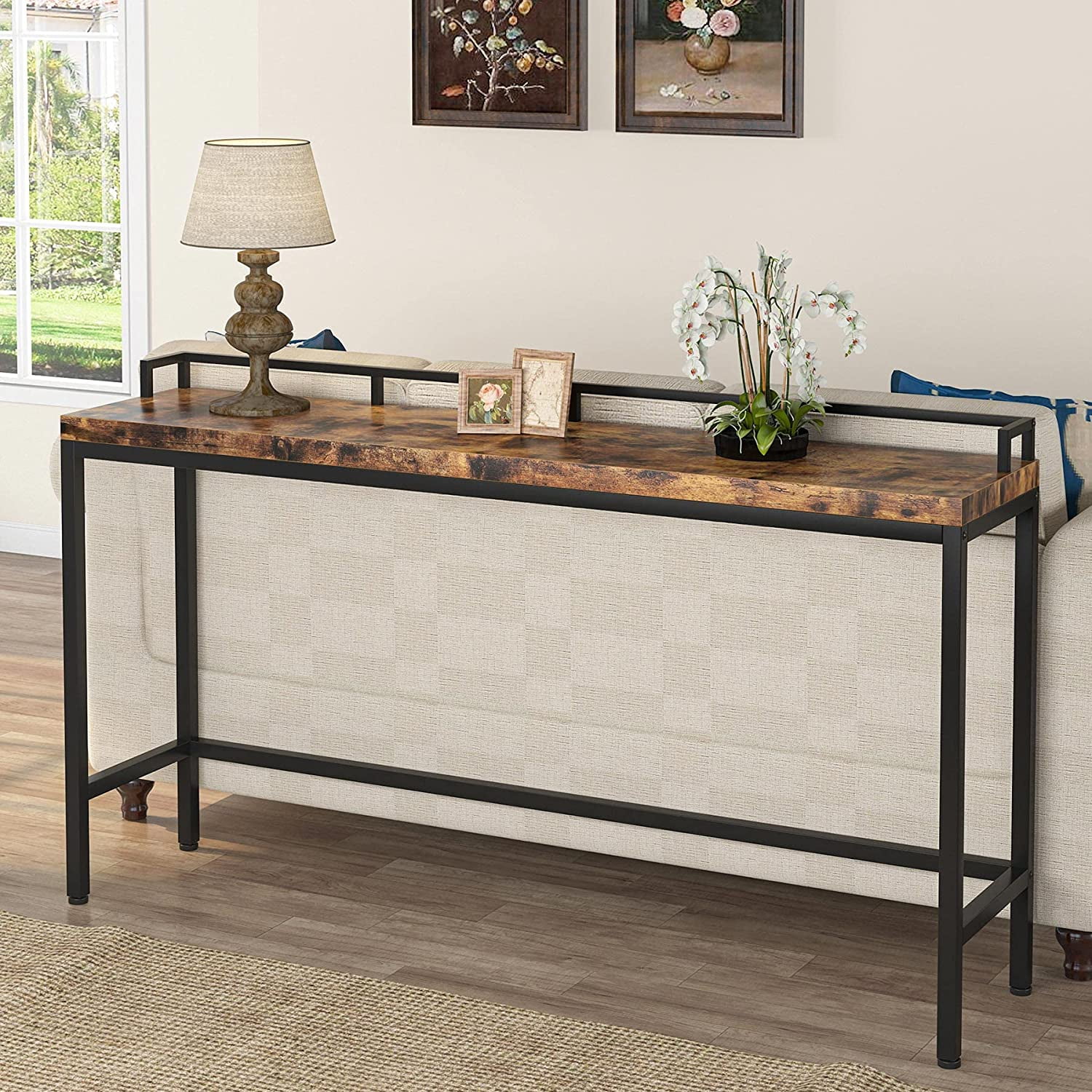 Keison Narrow Long Console Table Behind Couch
