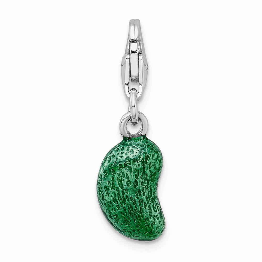 Beautiful Sterling silver 925 sterling Sterling Silver Rhodium-plated 3-D Enameled Green Bean w/Lobster Clasp Char 