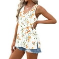 thumbnail image 5 of Sleeveless Shirts for Women Summer Casual V Neck Floral Printed Flowy Tank Tops Loose Blouses with Side Split (XL, Multicolor 8), 5 of 7