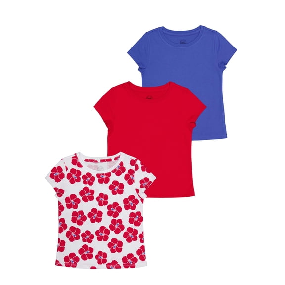 Wonder Nation Girls Short Sleeve Kid Tough T-Shirt, 3-Pack, Sizes 4-18 & Plus