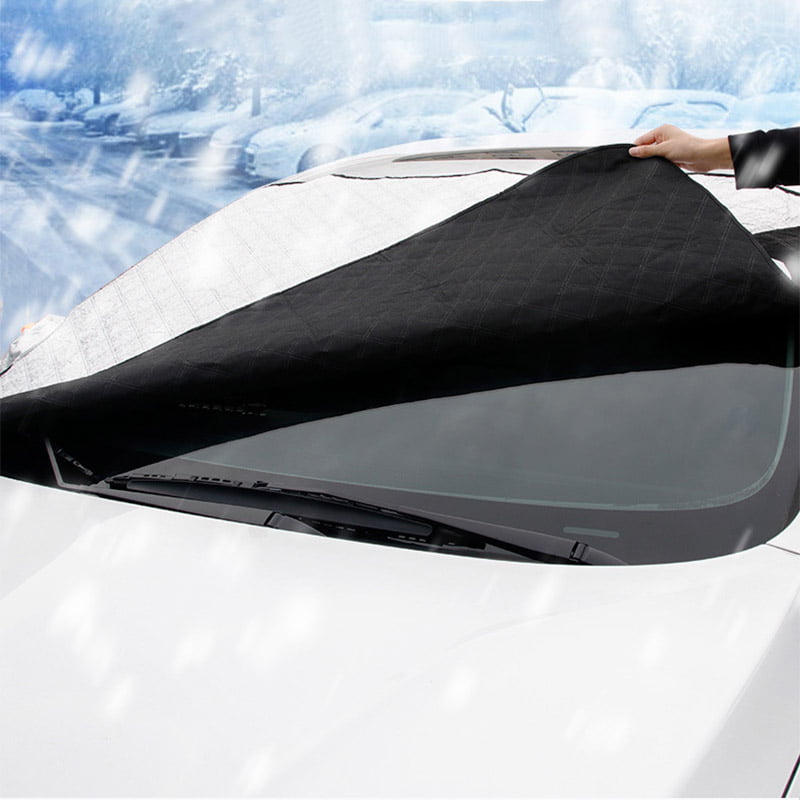 Winter Ice/Frost/Rain Sun Shade Weatherproof Guard Protector Hood with Reflective Warming Straps for Most Vehicles Trucks Wipers Mirrors Car Windshield Snow Cover Silver 