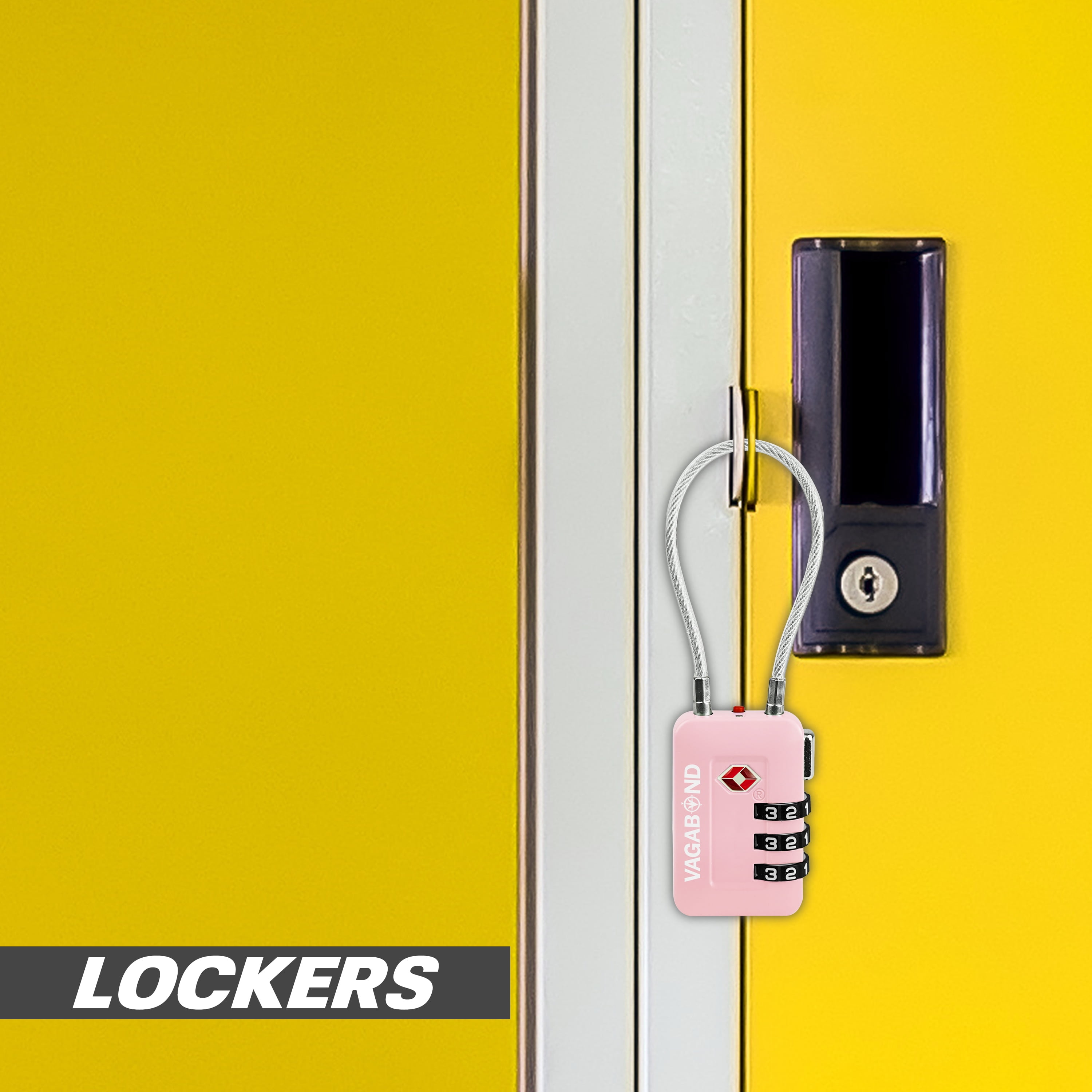 VAGABOND TSA Accepted Luggage Travel Lock 3 Digit Combination Keyless Resettable Suitcase Steel Cable Lock with Zinc Alloy Body Pink 2 Pack
