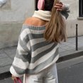 thumbnail image 4 of Drses Orange and White Striped Sweater for Women Crew Neck Long Sleeve Color Block Oversized Knitted Pullover Sweaters, 4 of 7