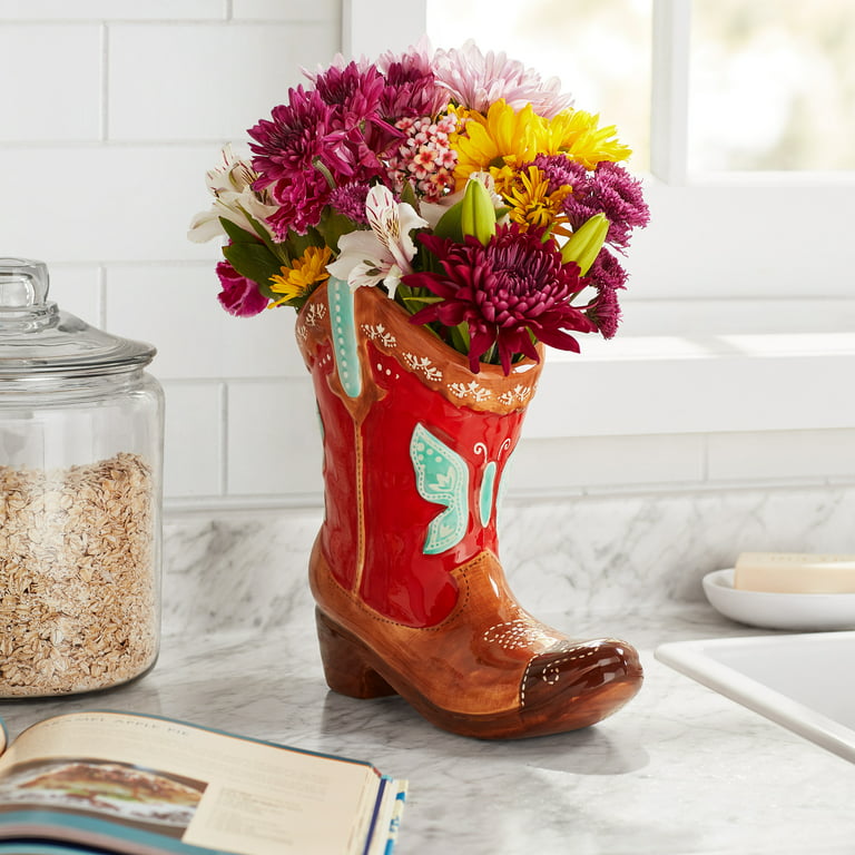 The Pioneer Woman Red Stoneware Boot Novelty Planter 6  Opening 