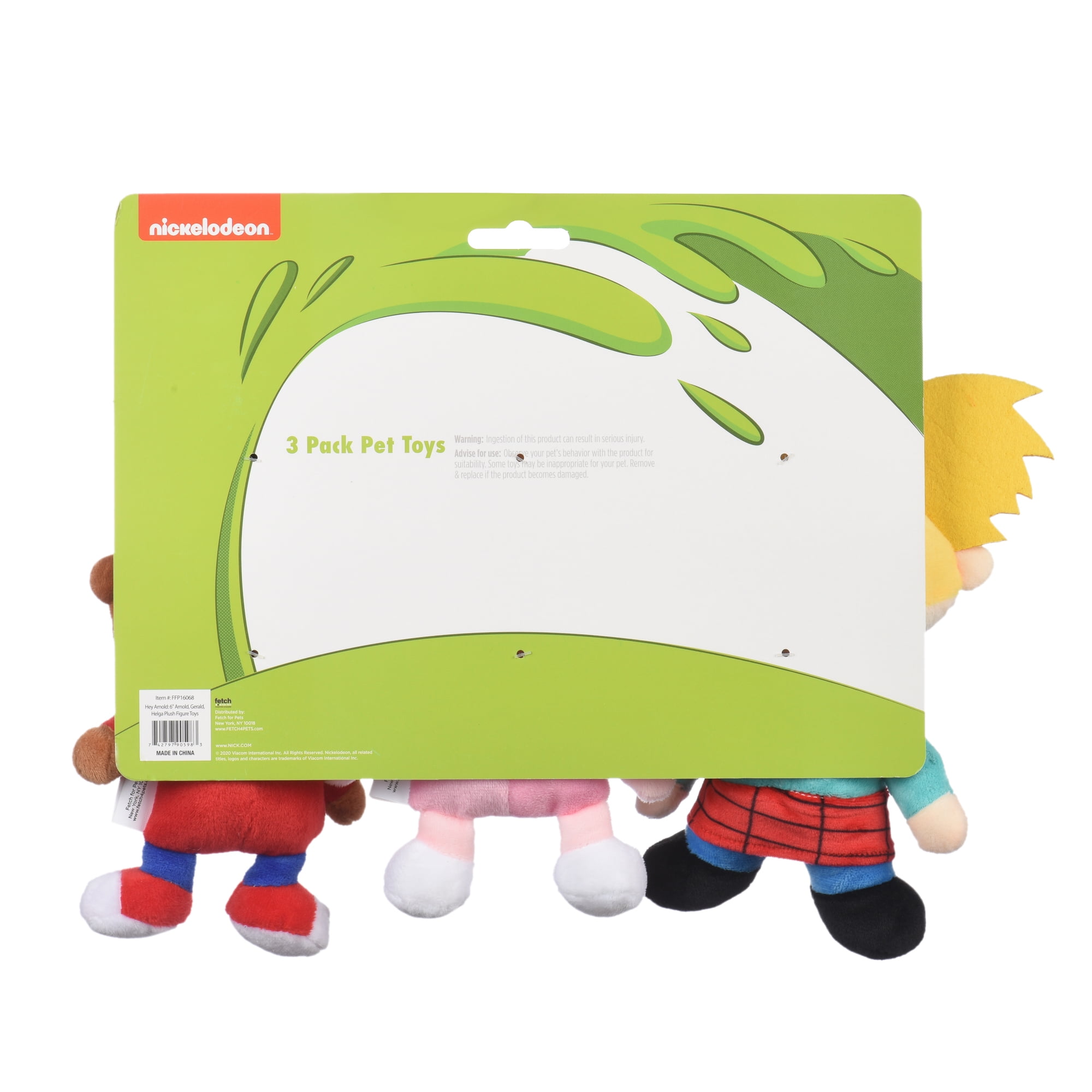 Nickelodeon Hey Arnold 3 Piece Arnold, Helga, Gerald Figure Plush Dog Toys | 6 Inch Soft Fabric Small Dog Toys - Hey Arnold Character Dog Toys for All Dogs from 90s Nickelodeon TV Show