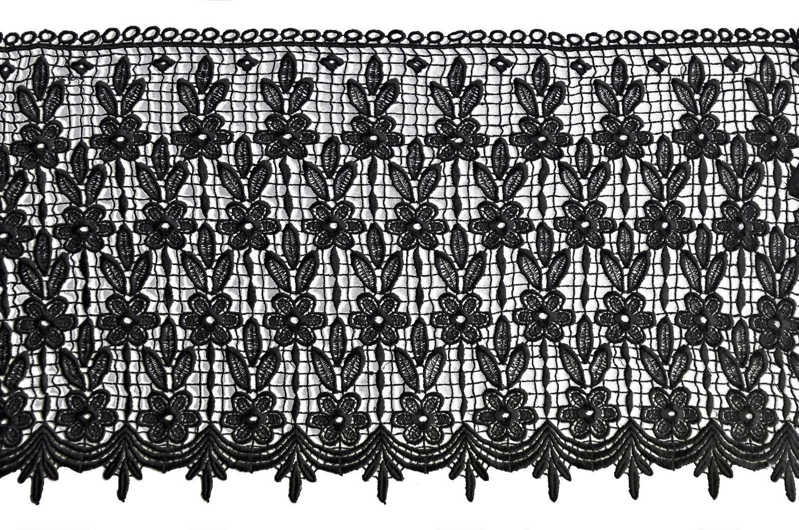Lily 13.5" Black and White DIY Floral Guipure Bridal Venice Lace by Yardage