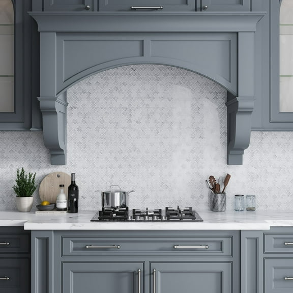 Apollo Tile 11.2 in. x 9.9 in. Polished White Eastern White, Bardiglio Mosaic Wall and Floor Tile (3.85 sq ft/case) - 5 pack