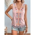 thumbnail image 6 of Deliqiba Women'S Casual Sleeveless V Neck Embroidered Graphic Print Tank Top Boho Tassel Hem Tops Pink XXL, 6 of 7