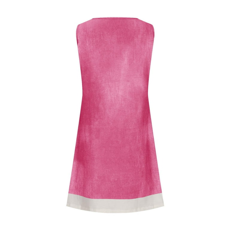 Mini Dress Neon Pink Denim Dress Miluxas Women's Denim V Neck Sleeveless  Overall Dress Casual Mini