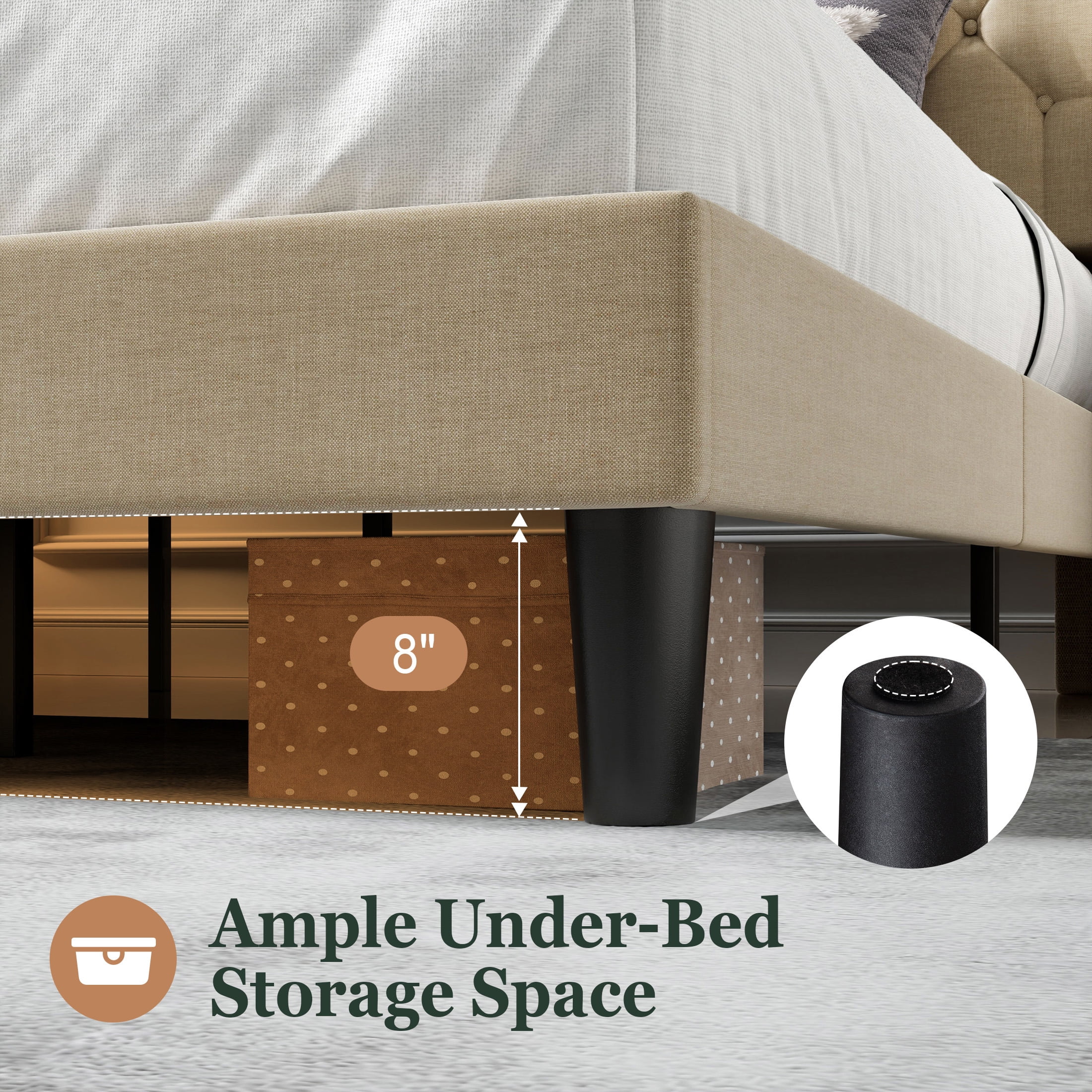Einfach Full Bed Frame, Upholstered Platform Bed with Storage Wingback Headboard and Fast Charging Hub, No Box Spring Required, Beige