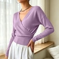 thumbnail image 4 of gbyLJF Women's Wrap Cross V Neck Tops Slim Fit Long Sleeve Sweater Lightweight Soft Knitted Blouse, 4 of 8