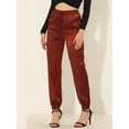 thumbnail image 2 of Pantalones cargo de satén sedoso de tiro alto elástico con cordón para mujer marrón S, 2 of 6