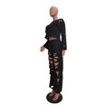 thumbnail image 4 of Idoravan Women Sets Clothing Clearance Womens Casual Fashion Sexy Hollow Out Solid Color Off Shoulder Ripped Top Trousers Pants Set, 4 of 7