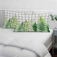 thumbnail image 3 of Spring Leaves Pillow Covers, Linen Long Throw Pillow Case, Pastoral Garden Botanical Gray Plaid Holiday Pillow Protector Decorative Cushion Cover for Living Room/Bedroom 16" x 24", 3 of 8
