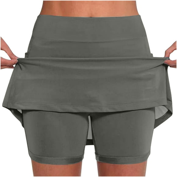 Summer Savings! SROBPTY Womens Summer Shorts, Women's Color Mid-waist Skirt Pants Sports Casual Shorts Bottoming Skirt Pants Gray, XL