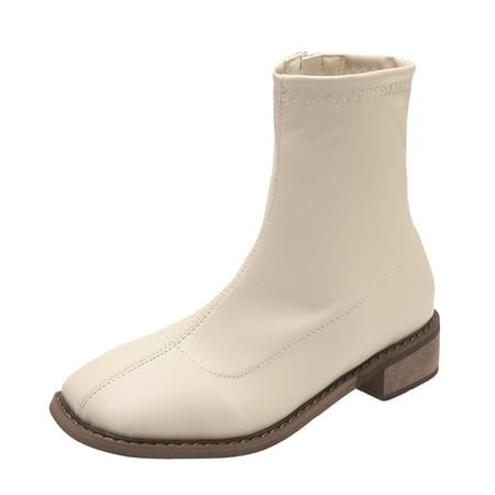 

Fsqjgq Boots Womens 7 Mid Fashion Women Artificial Leather Solid Color Autumn Thick Sole Square Heels Zipper Mid Booties Square Toe Shoes Western Booties for Women White 37