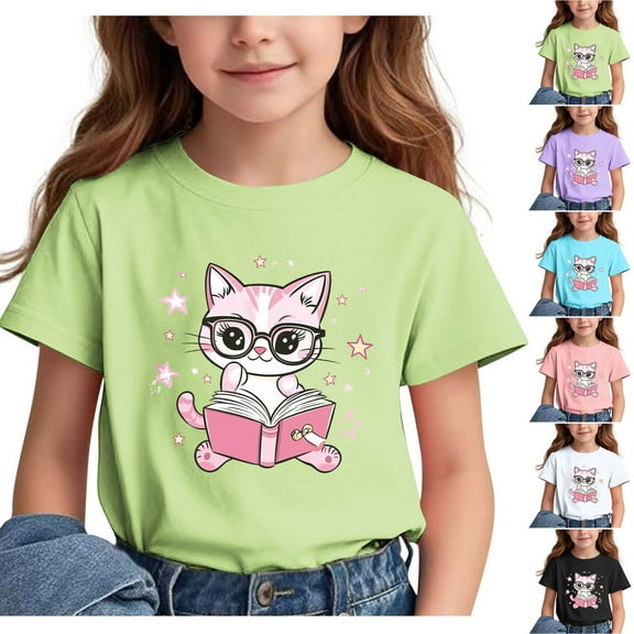 Frnrwgo Girls Athletic Tops Short Sleeve Girls Casual Shirts Graphic Tops Back of School Clothes Pink, Size 3-15 Years