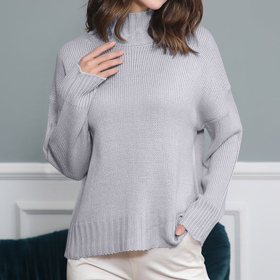 BVOFAR Women's Oversized Sweaters Cozy Mock Neck Long Batwing Sleeve Tops Knitted Basic Color Pullover Fall Winter Travel Jumpers