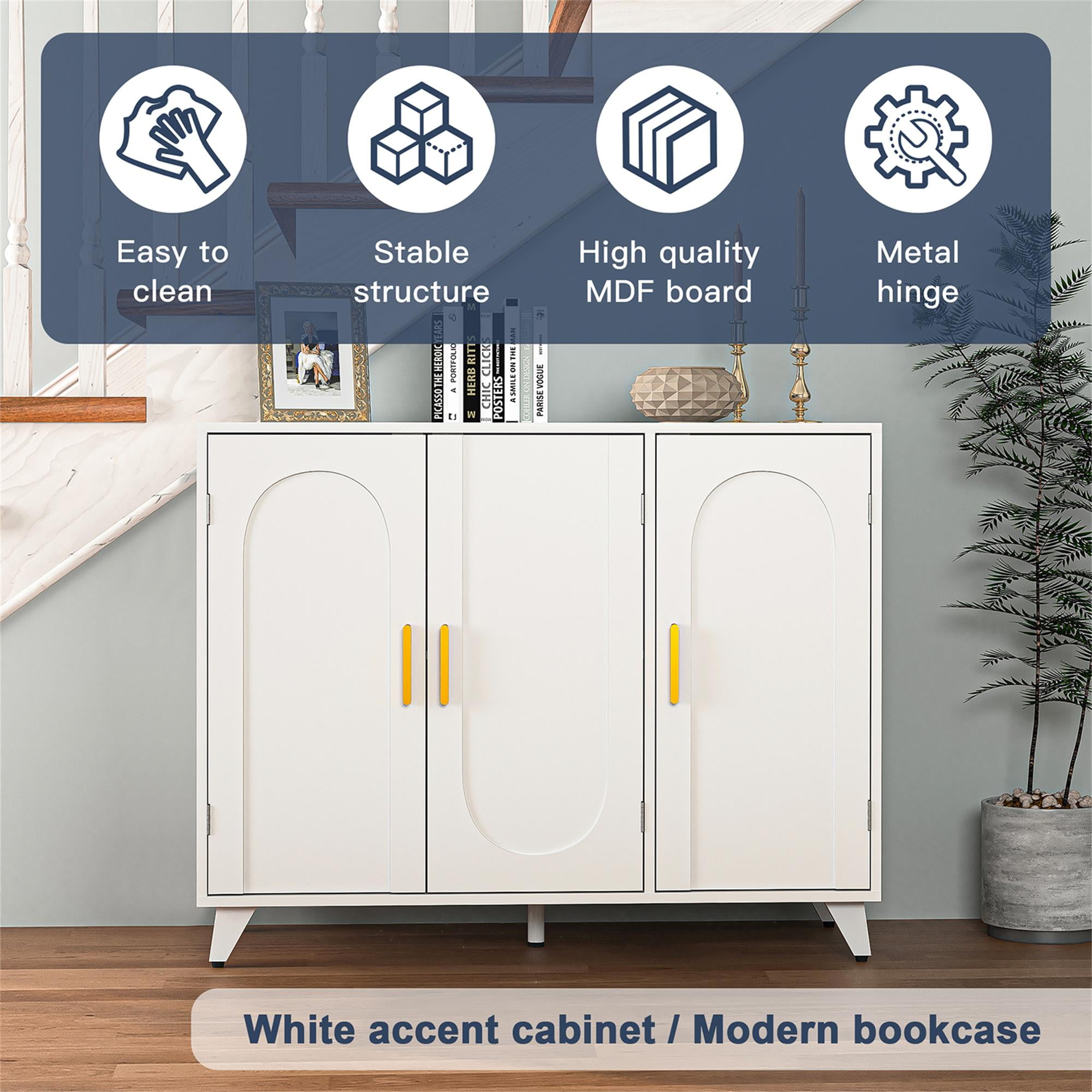 Finihen Sideboard Buffet Cabinet with 3 Doors, Removable Shelves, for Living room, Dining room, Entryway, White