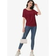 thumbnail image 3 of Women's Dolman Top Boat Neck Short Sleeve Solid Tees Casual T Shirt with Side Shirring Detail, 3 of 6