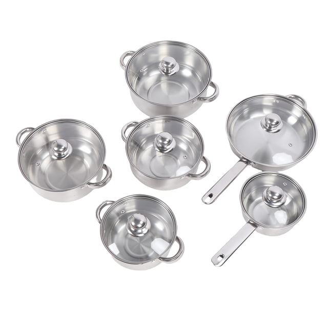 Kitchen 6 Pcs Stainless Steel Pots and Pans Set Even Heating Thickened Easy to Clean Cookware Set with Lids for Kitchen
