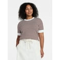 thumbnail image 5 of Time and Tru Women's Stripe Pointelle Rib Sweater with Short Sleeves, Lightweight, Sizes XS-XXXL, 5 of 6