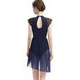 thumbnail image 3 of IBTOM CASTLE Women Elegant Lyrical Dance Dress Lace Cap Sleeve Asymmetrical Tulle Skirt Leotard Contemporary Ballet Dancewear M Navy Blue, 3 of 8