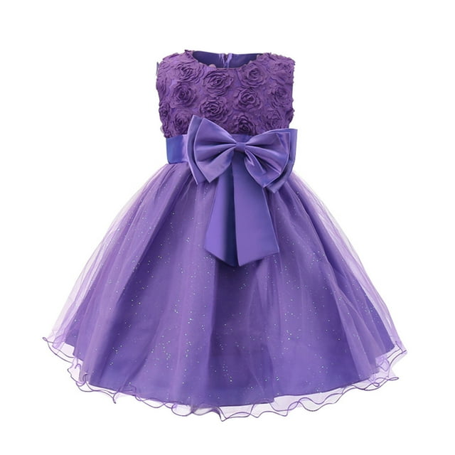 Birdeem Robe pour Enfants Filles Sans Manches Robe de Princesse Nœud Papillon Dentelle Fleurs Robe en Maille Robe Tuftée