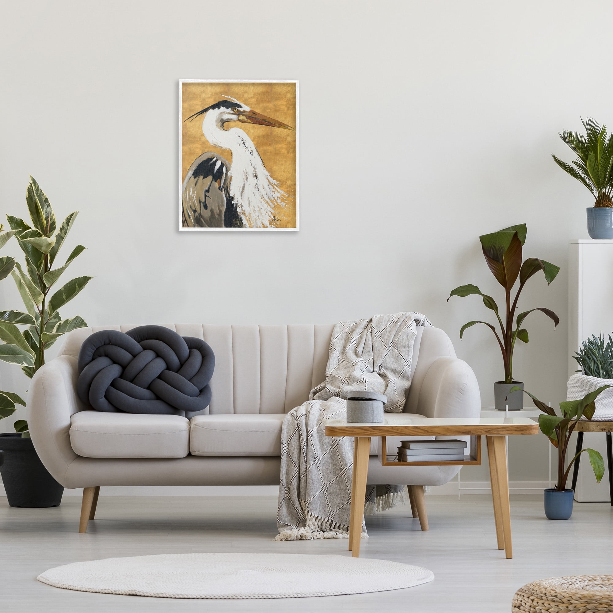 Stupell Industries Heron on Gold Pattern Animals & Insects Painting White Framed Art Print Wall Art, 24 x 30