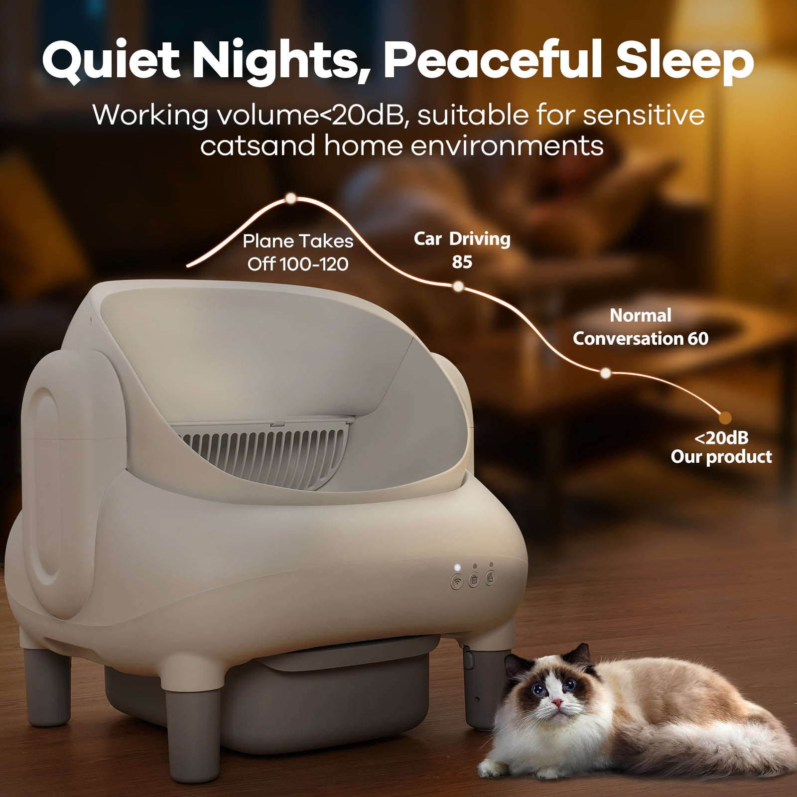 Self Cleaning Litter Box, 95 L Automatic Cat Litter Box Self Cleaning for Multiple Cats, with Safety Protection, App Control,1 Roll Garbage Bags,White