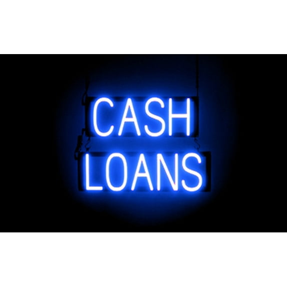 SpellBrite CASH LOANS LED Sign for Business. 20.8" x 15.0" Blue CASH LOANS Sign Has Neon Sign Look With Energy Efficient LED Light Source. Visible from 500+ Feet, 8 Animation Settings.