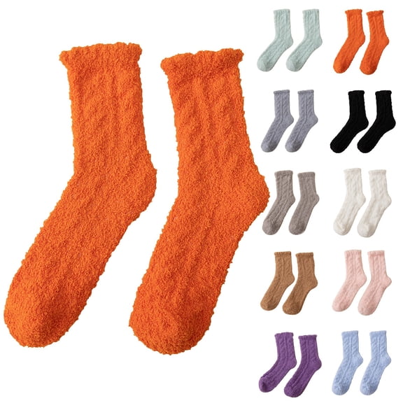 Helii Socks for Women Men Casual Solid Color Thicken Plush Warm Socks Moisture Wicking Soft Comfort Non Slip for Sleeping Workout Daily Wear Black