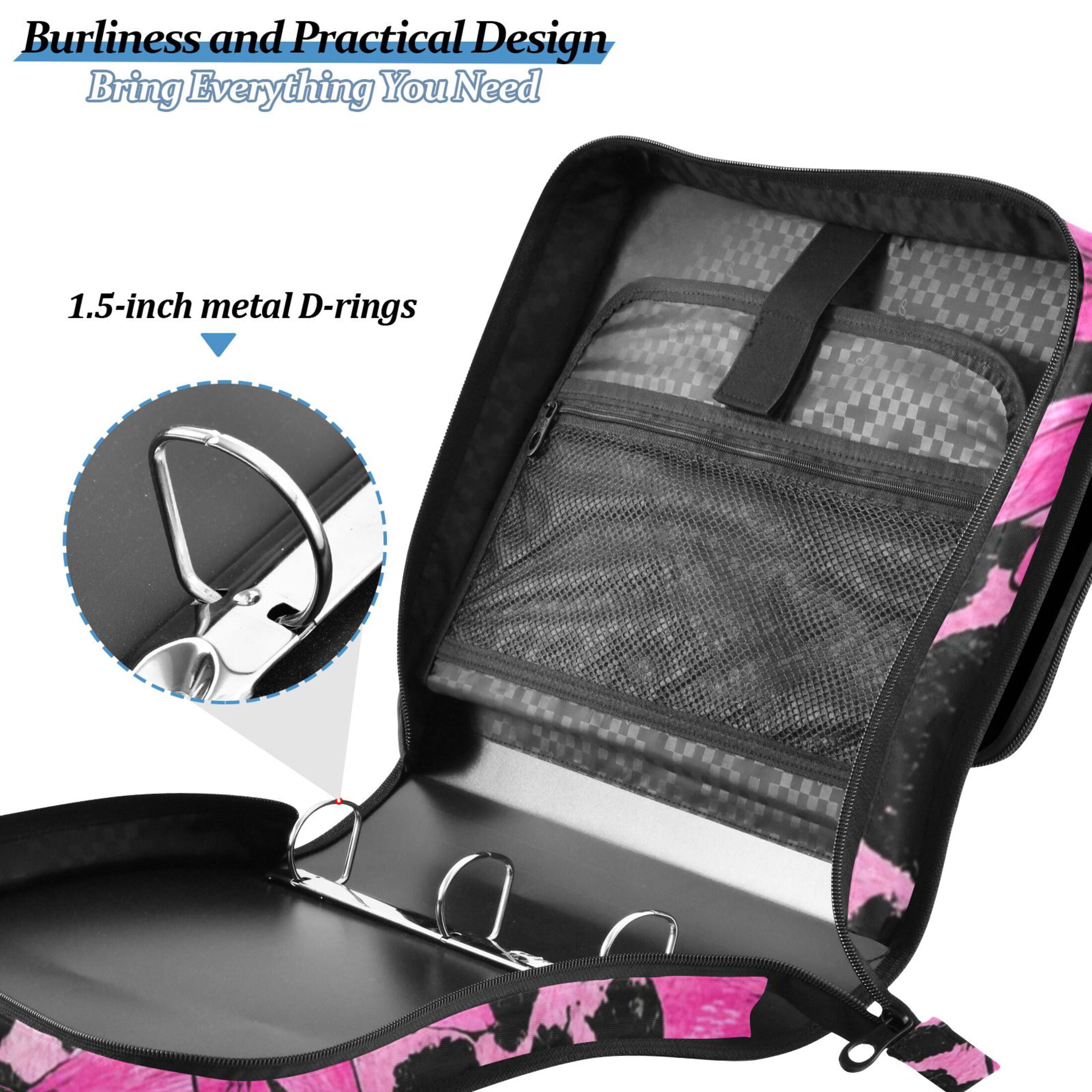Zipper Binder Bow and Leopard Print 1.5 Inch Binder Folder Bag with Shoulder Strap and Handle