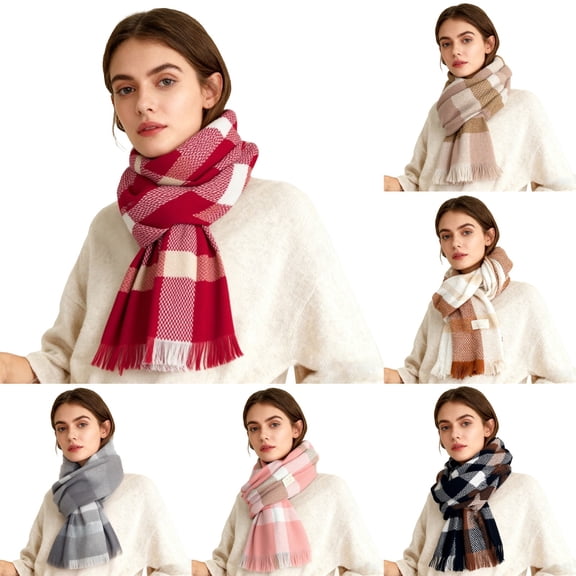 Women's Colored Plaid Scarves College Style for Autumn Winter Cold Weather Warmth